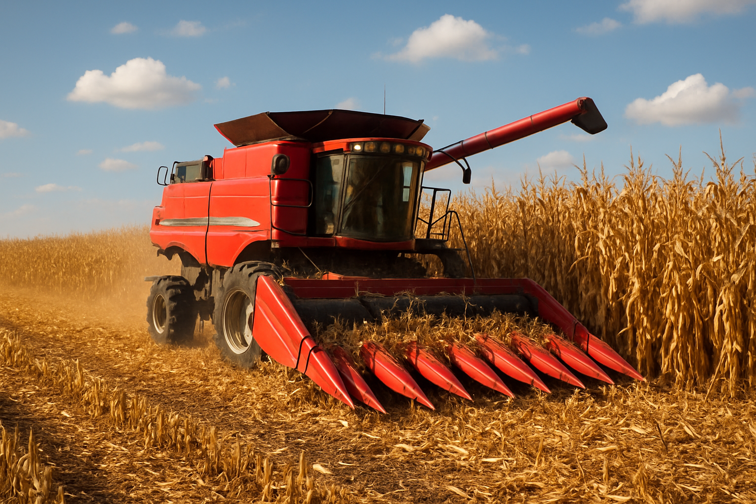 combine harvesting corn