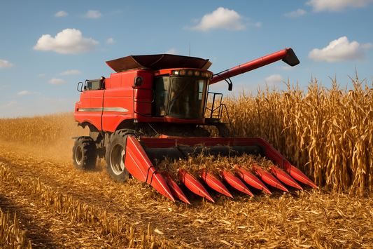 combine harvesting corn